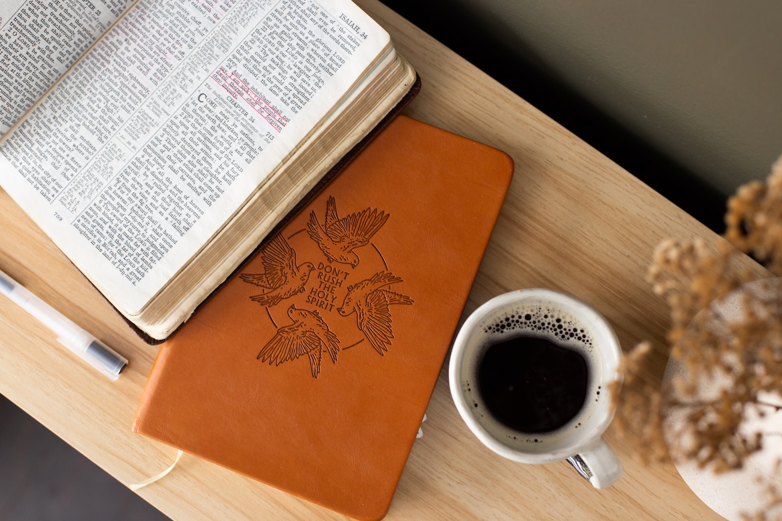 coffee, bible, book